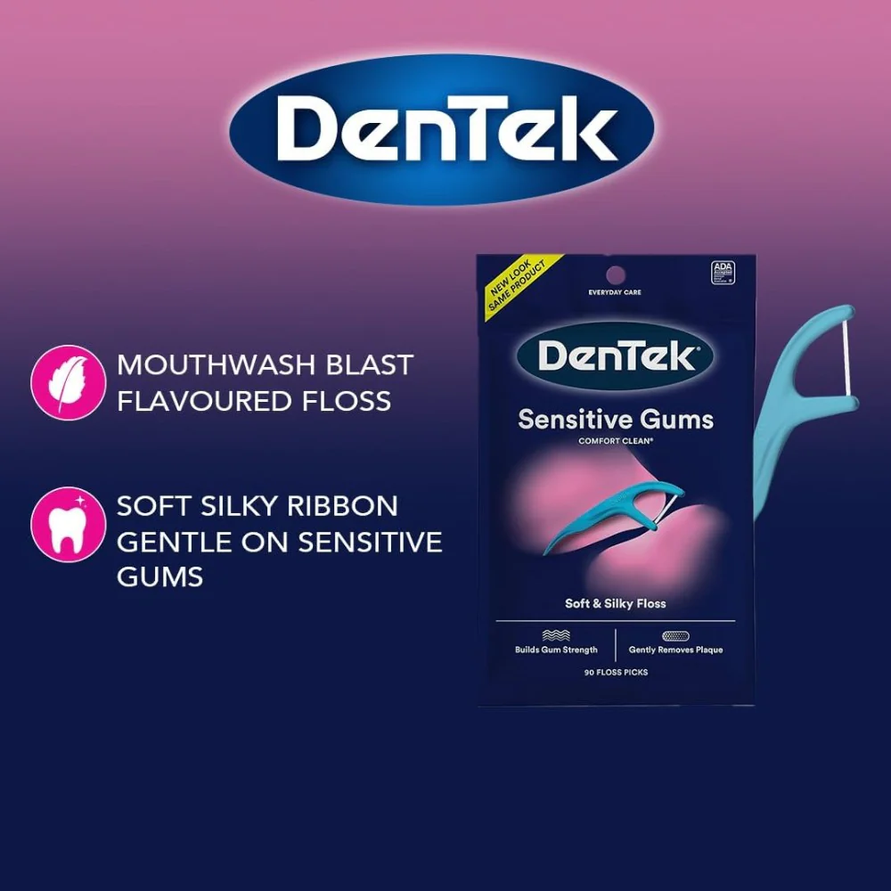 DenTek Comfort Clean Sensitive Gums Floss Picks, Soft & Silky Ribbon, 150 Count - Image 2
