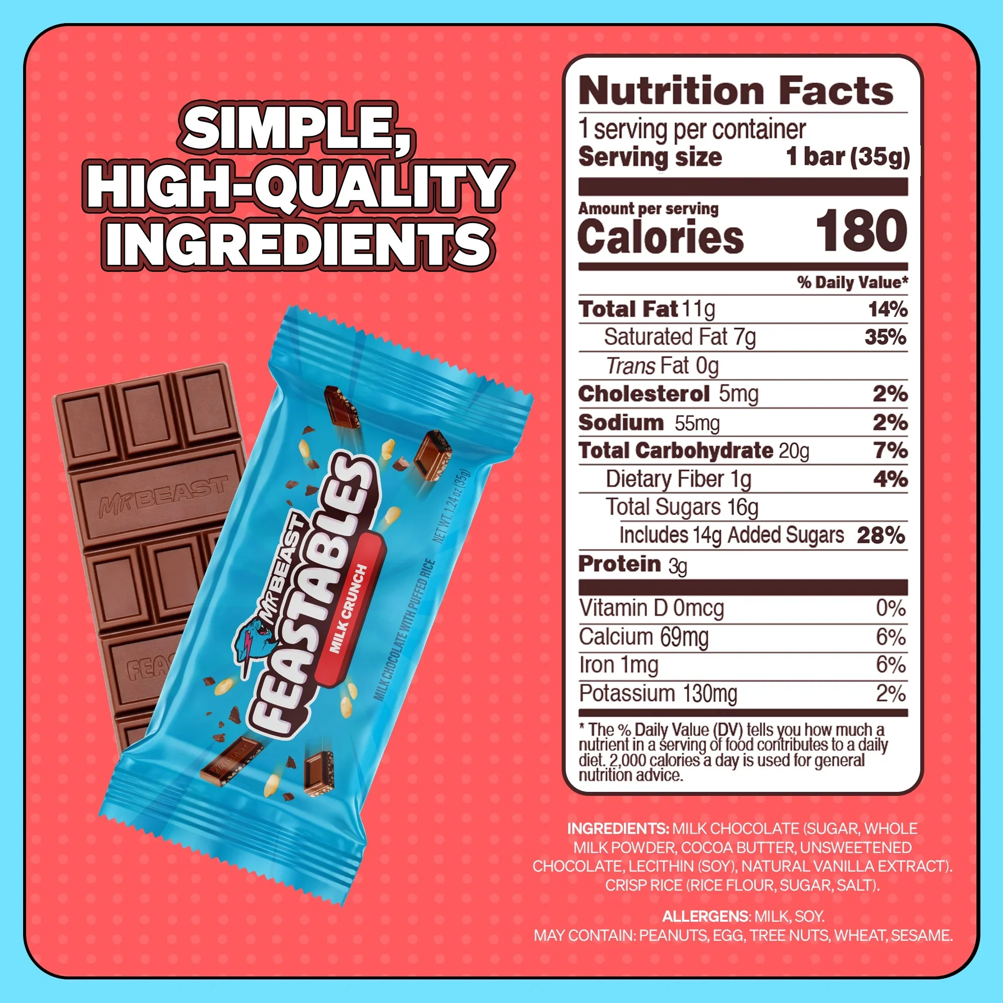 Feastbles Mr Beast Milk Crunch Chocolate Bar 35g - Image 6