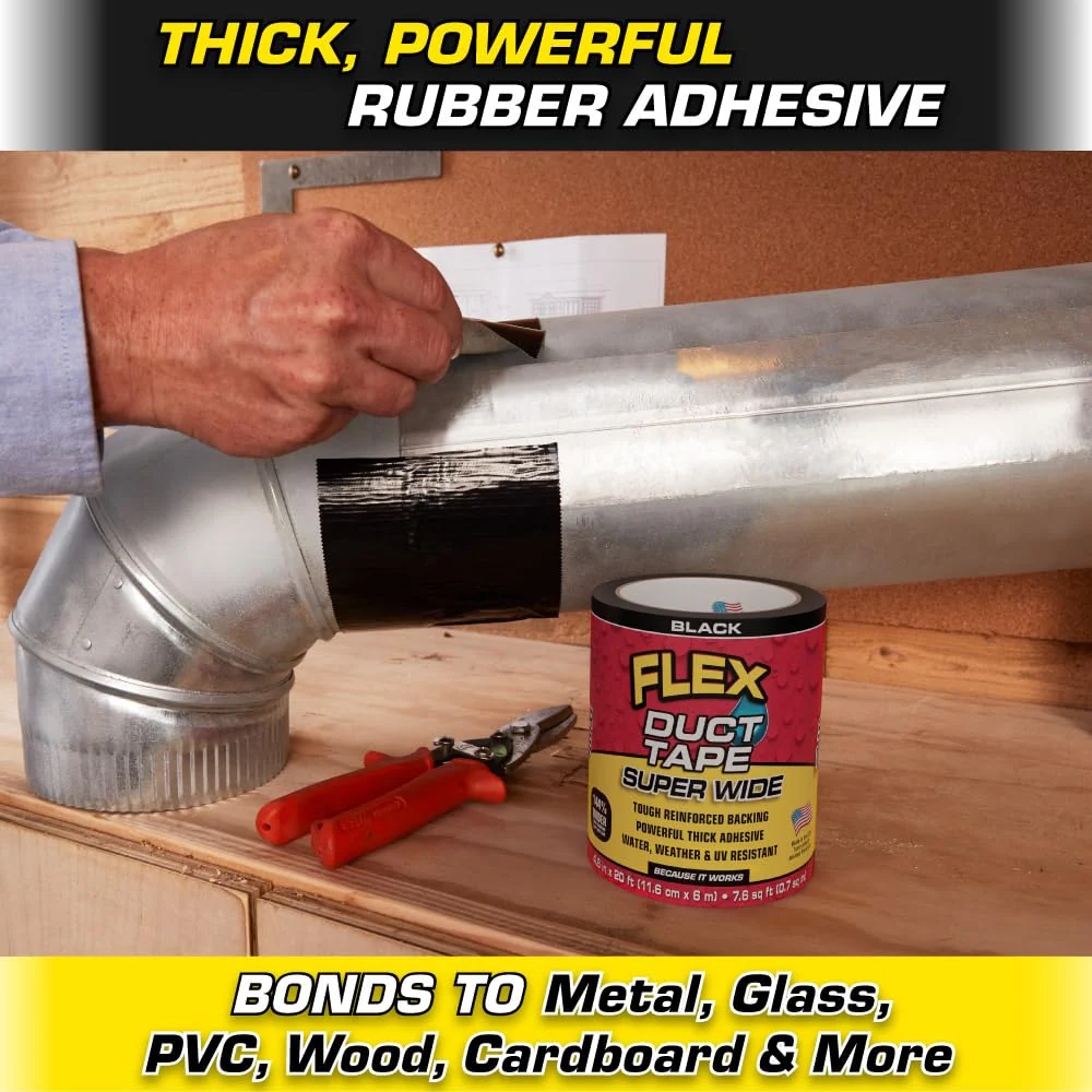 Flex Duct Tape, Super Wide, 4.6 Inches x 20 Feet, Black, Heavy Duty Strong, Multi-Surface Tape - Image 3