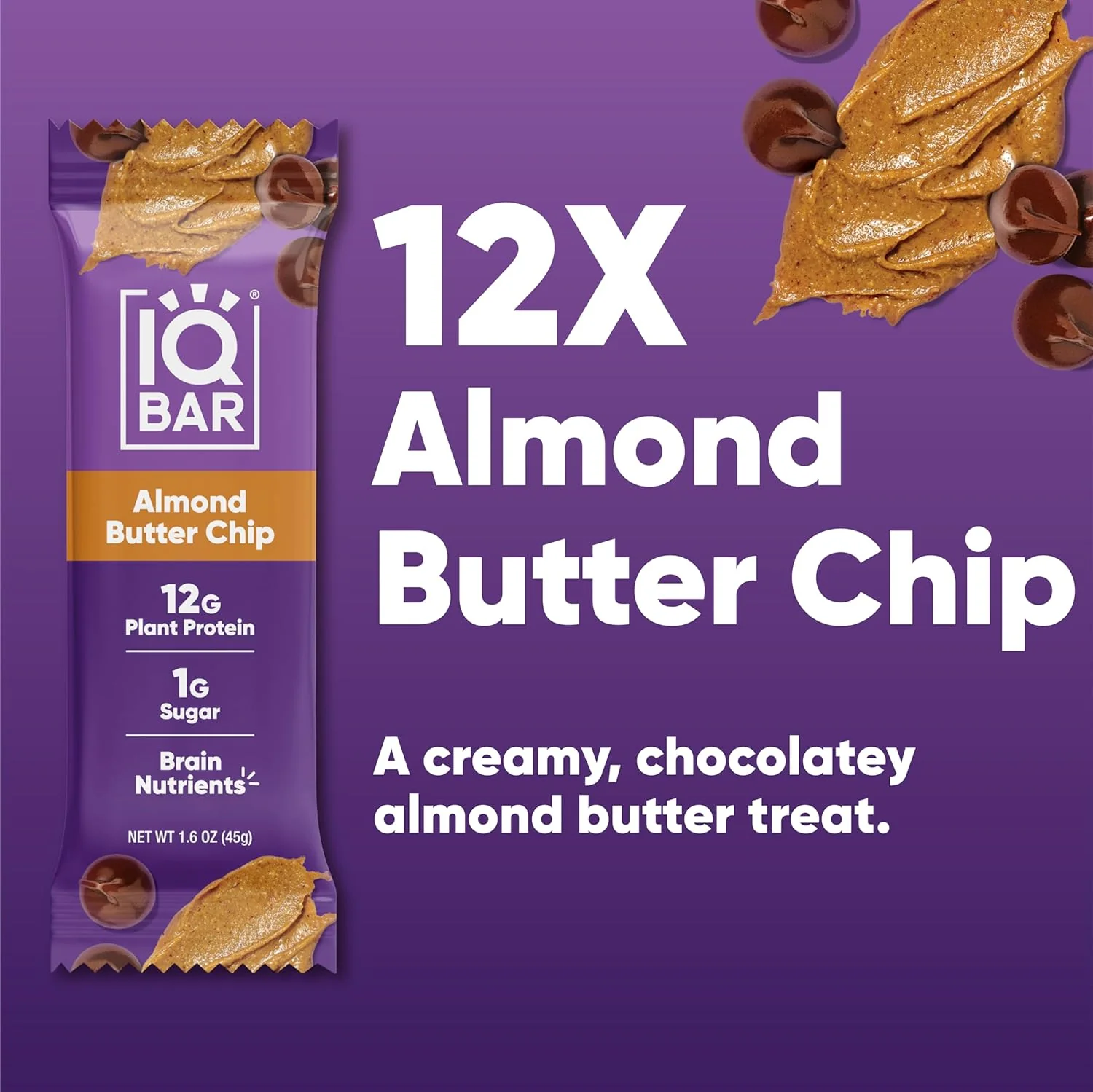 IQBAR Brain and Body Plant Protein Bars I Almond Butter Chip I Low Sugar Keto Energy Bar I 12g Protein - Image 5