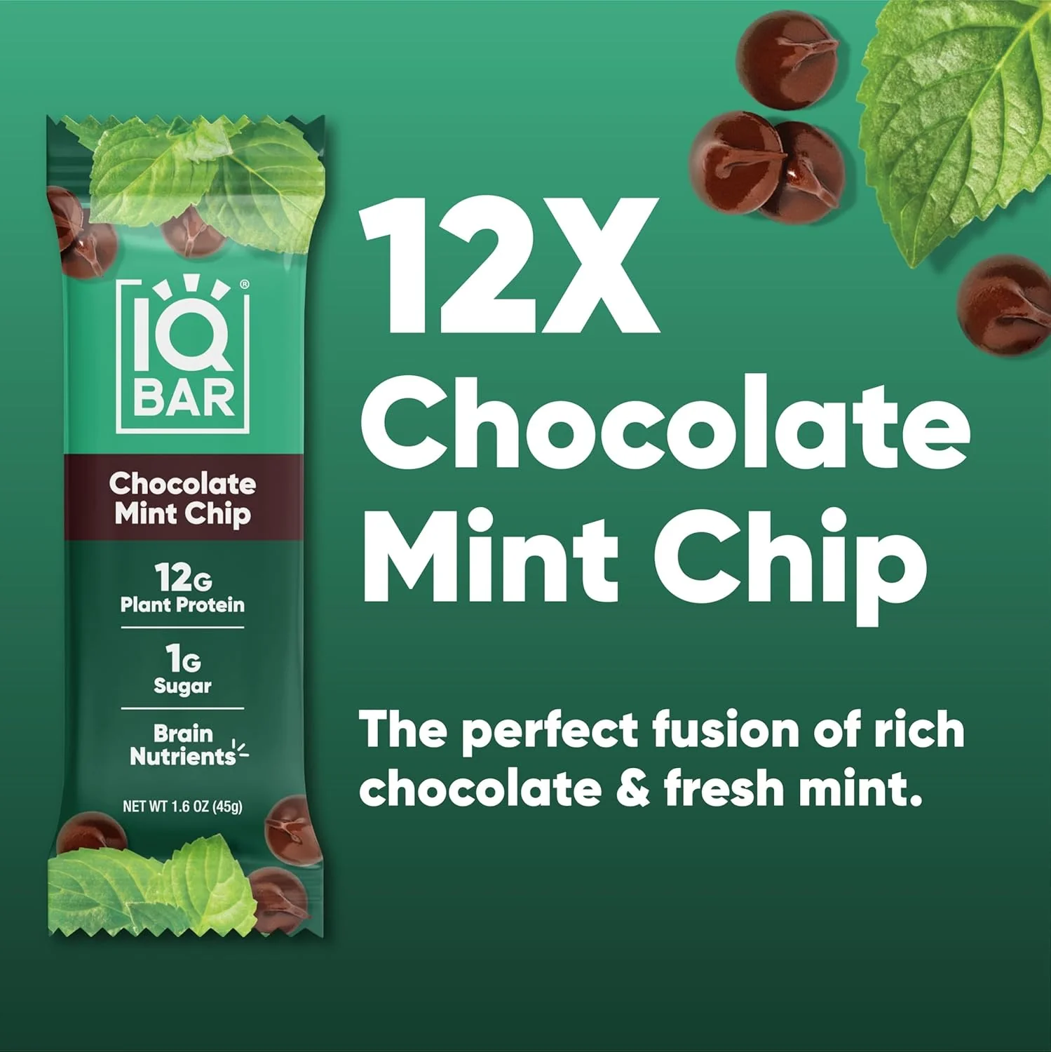 IQBAR Brain and Body Plant Protein Bars I Chocolate Mint Chip I Low Sugar Keto Energy Bar I 12g Protein - Image 4