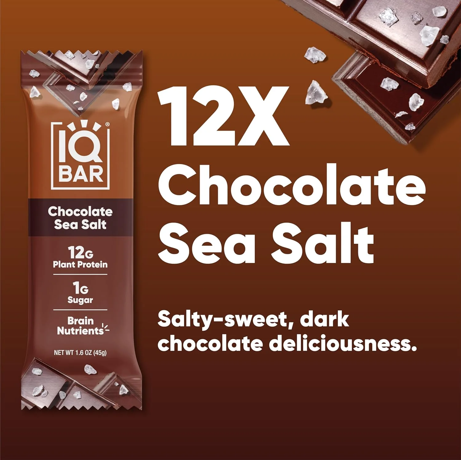 IQBAR Brain and Body Plant Protein Bars I Chocolate Sea Salt I Low Sugar Keto Energy Bar I 12g Protein - Image 3