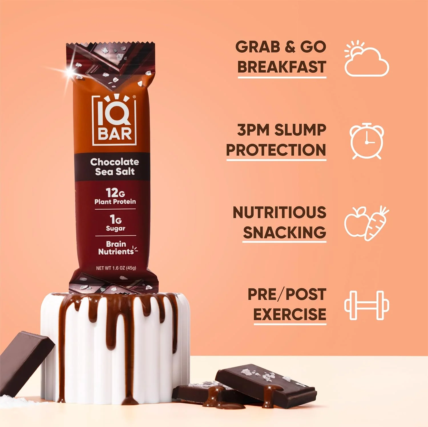 IQBAR Brain and Body Plant Protein Bars I Chocolate Sea Salt I Low Sugar Keto Energy Bar I 12g Protein - Image 5