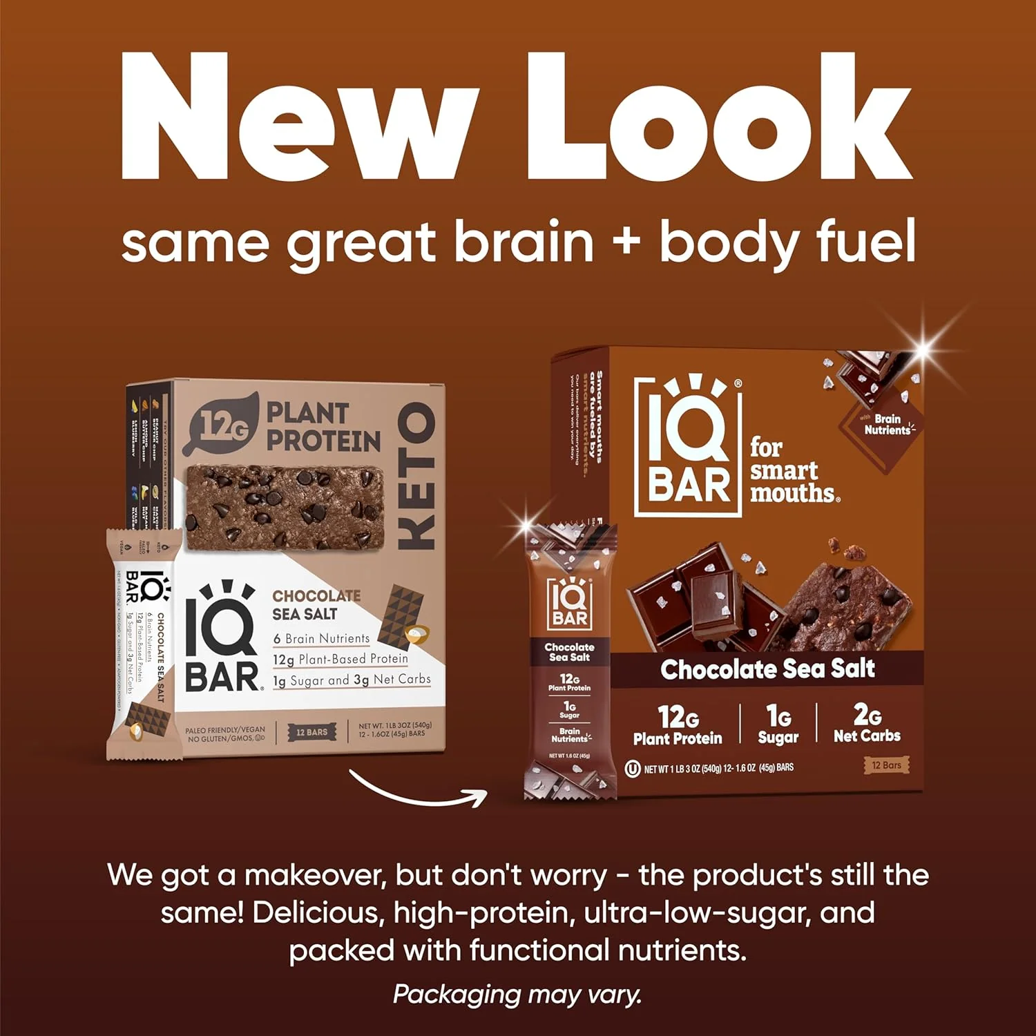 IQBAR Brain and Body Plant Protein Bars I Chocolate Sea Salt I Low Sugar Keto Energy Bar I 12g Protein - Image 7