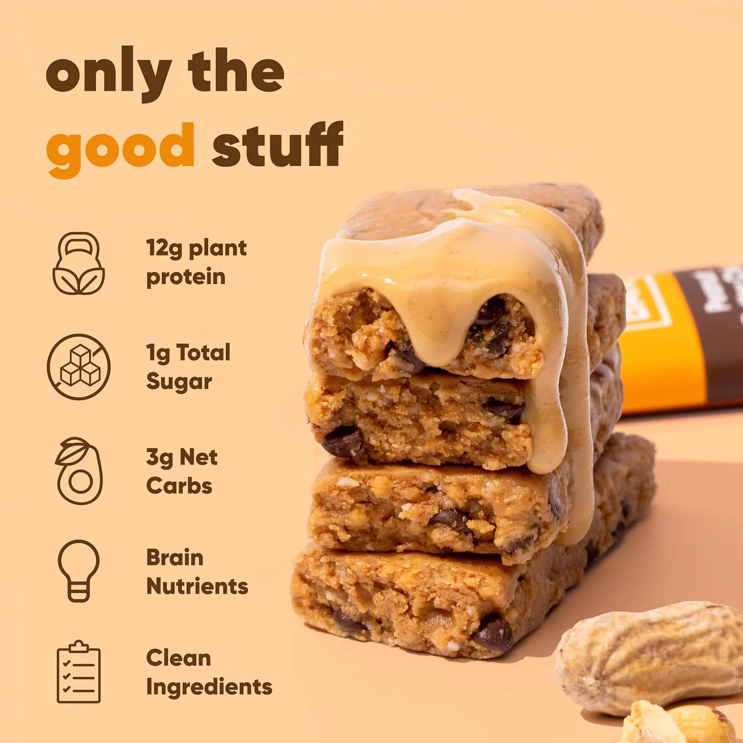 IQBAR Brain and Body Plant Protein Bars I Peanut Butter Chip I Low Sugar Keto Energy Bar I 12g Protein - Image 2