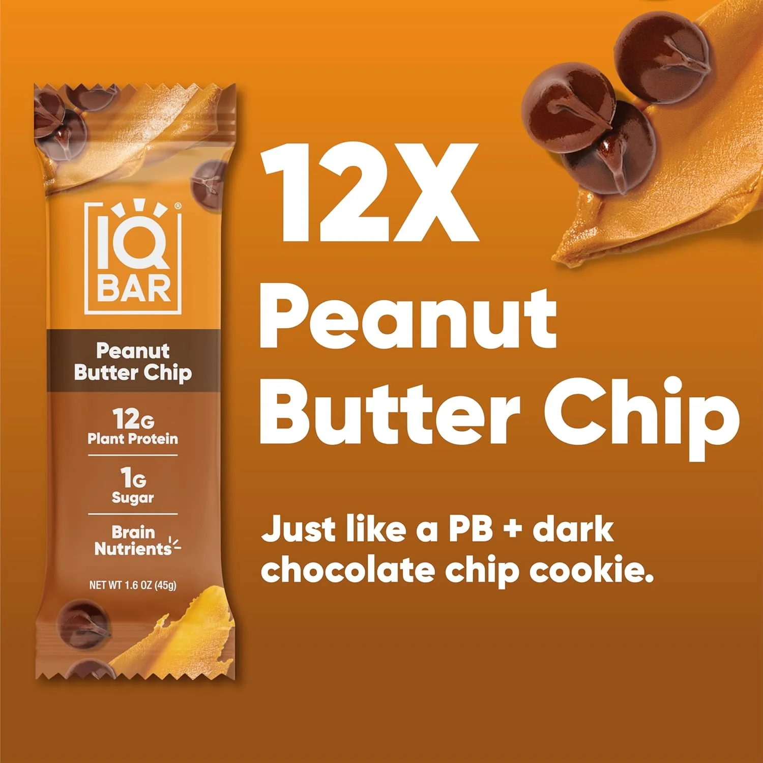 IQBAR Brain and Body Plant Protein Bars I Peanut Butter Chip I Low Sugar Keto Energy Bar I 12g Protein - Image 4