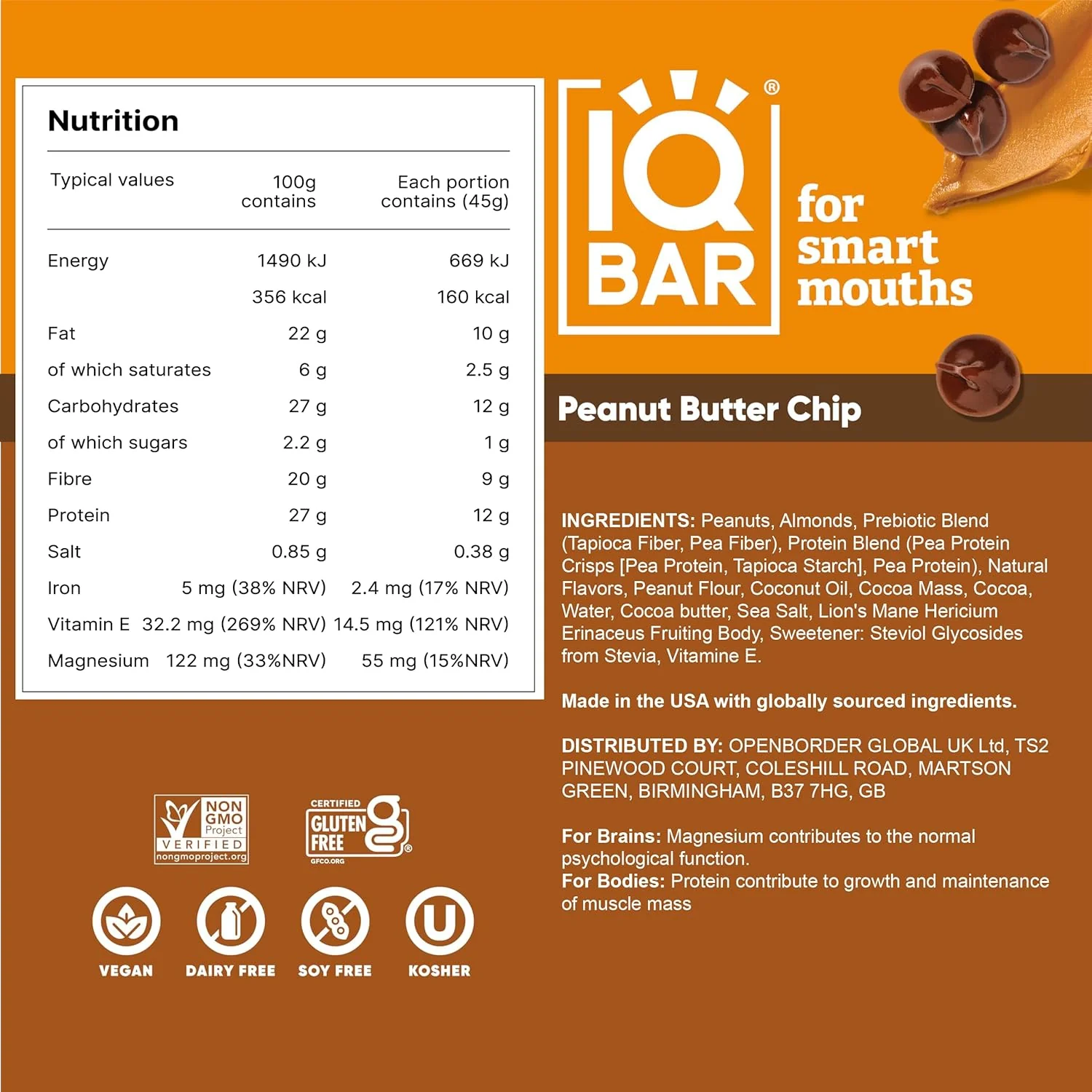IQBAR Brain and Body Plant Protein Bars I Peanut Butter Chip I Low Sugar Keto Energy Bar I 12g Protein - Image 6