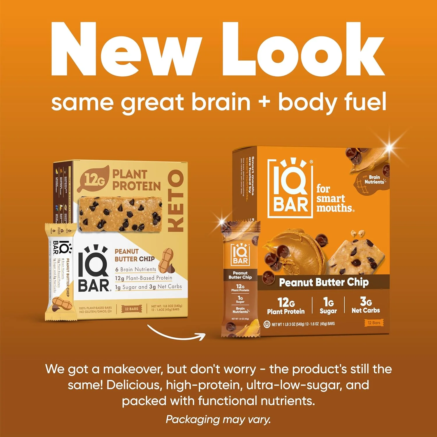 IQBAR Brain and Body Plant Protein Bars I Peanut Butter Chip I Low Sugar Keto Energy Bar I 12g Protein - Image 7