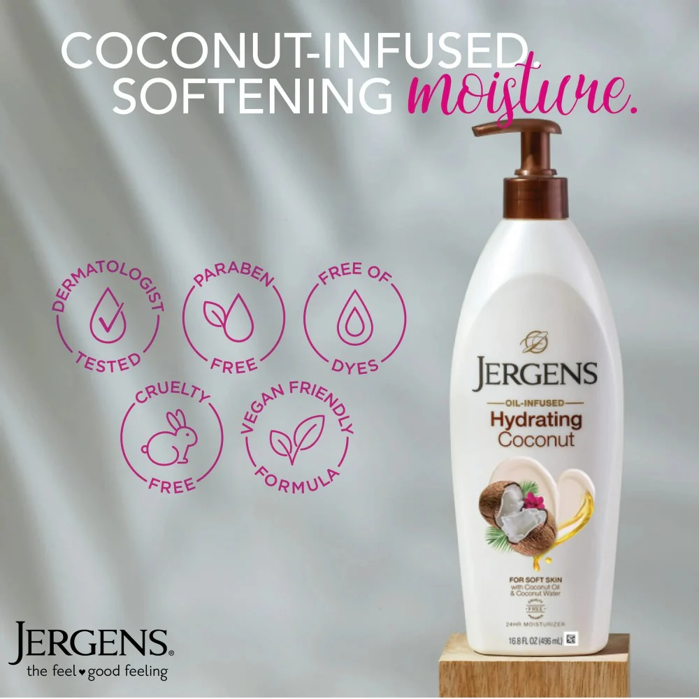 Jergens Hydrating Coconut Body Lotion Moisturizer for Dry Skin 16.8oz (496ml) - Image 2