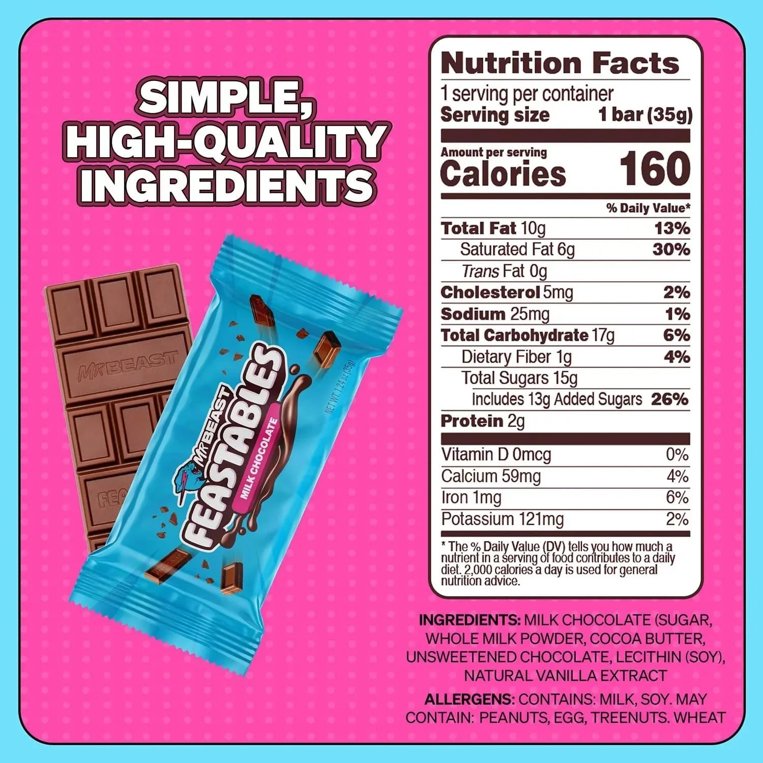 Mr Beast Feastables Variety Kit I Milk Crunch, Milk Chocolate & Peanut Butter I 1.24oz (35g) One of Each - Image 4
