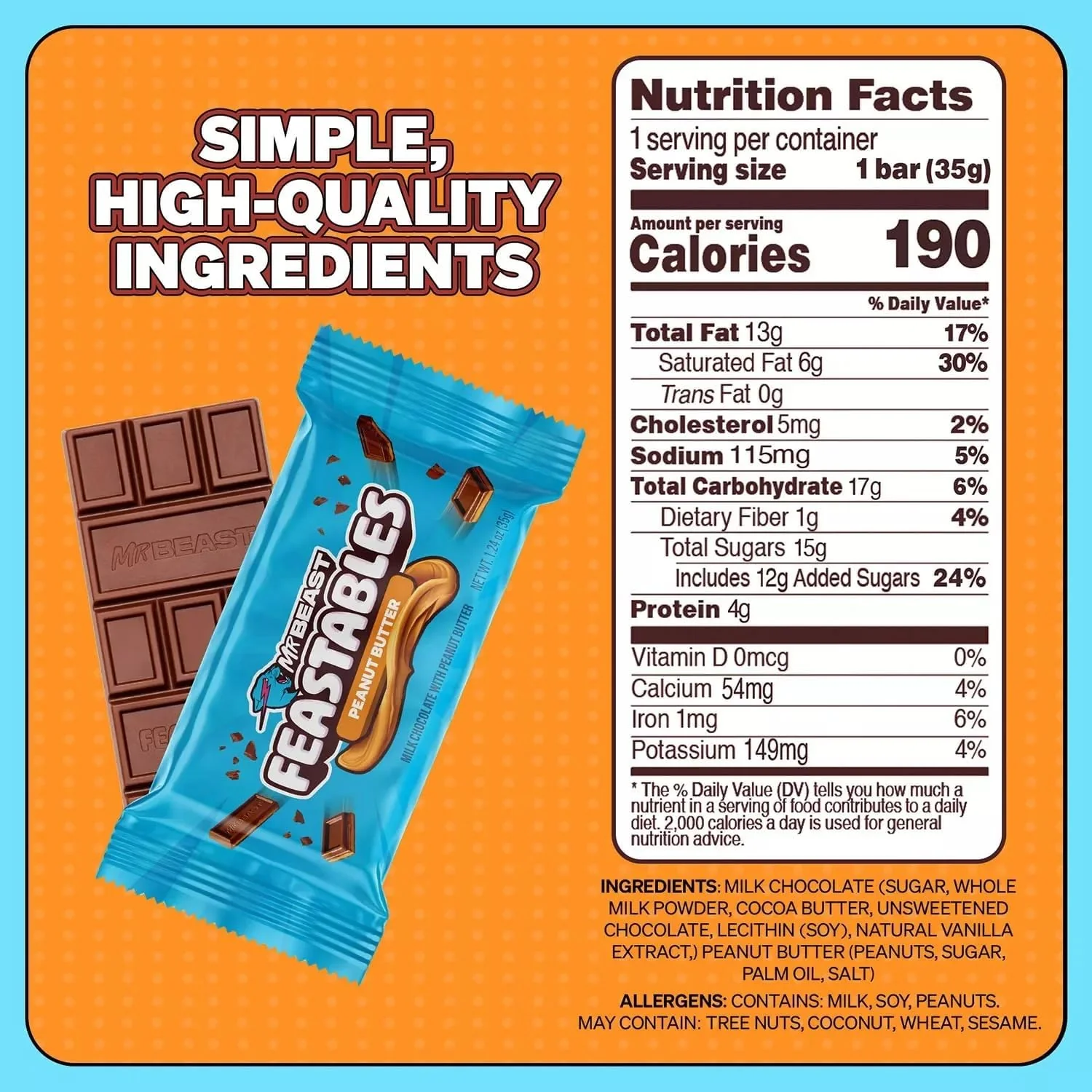 Mr Beast Feastables Variety Kit I Milk Crunch, Milk Chocolate & Peanut Butter I 1.24oz (35g) One of Each - Image 5
