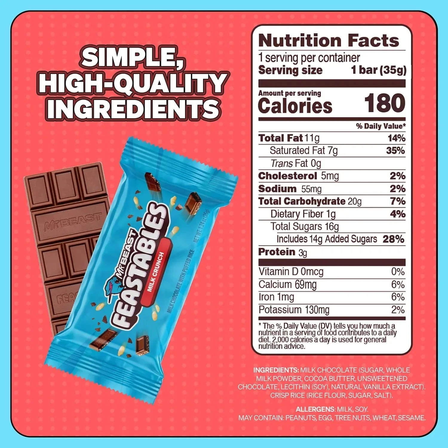 Mr Beast Feastables Variety Kit I Milk Crunch, Milk Chocolate & Peanut Butter I 1.24oz (35g) One of Each - Image 6