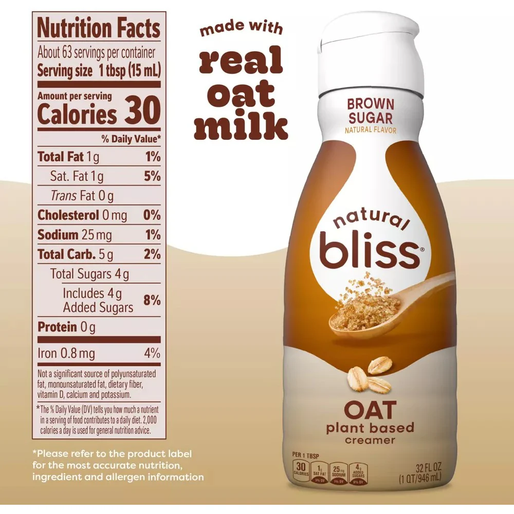 Natural Bliss Brown Sugar Non Dairy Oat Milk Coffee Creamer 32oz (946ml) - Image 6