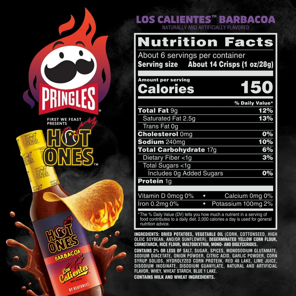 Pringles Hot Ones Los Calientes Barbacoa Potato Crisps Chips 5.5oz (156g) - Image 5