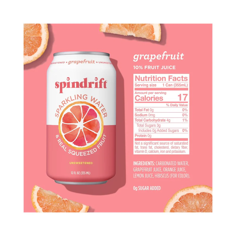 Spindrift Grapefruit Flavoured Sparkling Water 12oz (355ml) - Image 2