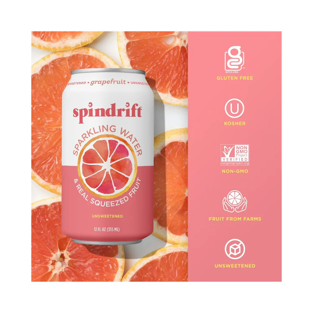 Spindrift Grapefruit Flavoured Sparkling Water 12oz (355ml) - Image 6
