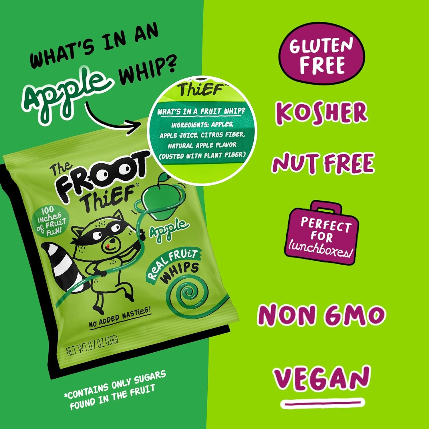The FROOT Thief Real Fruit Snack Whips Apple 20g - Image 2