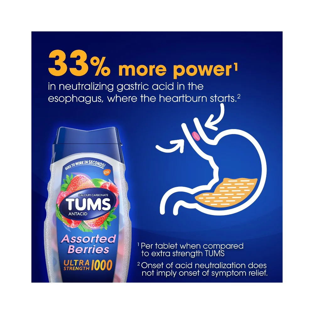 TUMS Ultra Strength Assorted Berries Antacid Chewable Tablets 160's - Image 4