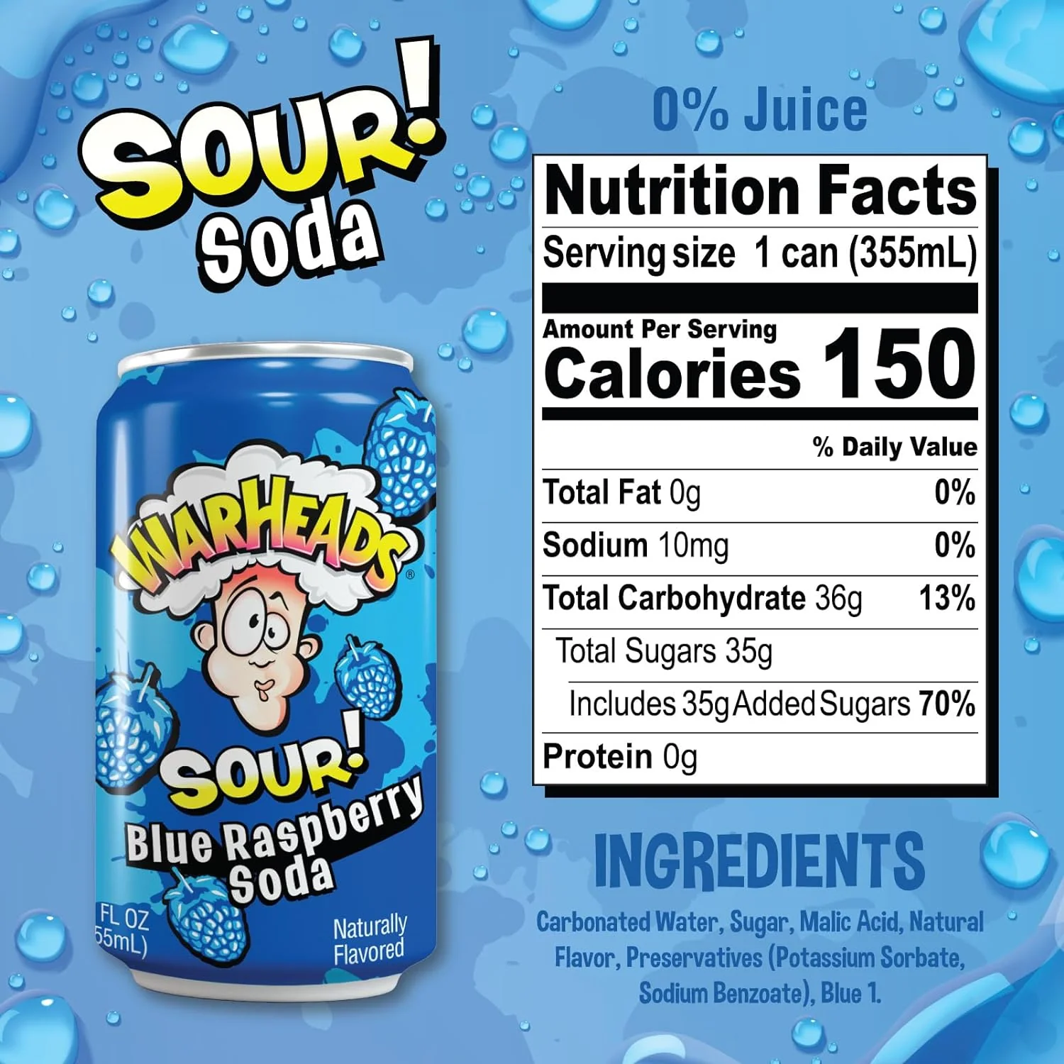 Warheads Blue Raspberry Sour Soda 12oz (355ml) - Image 3