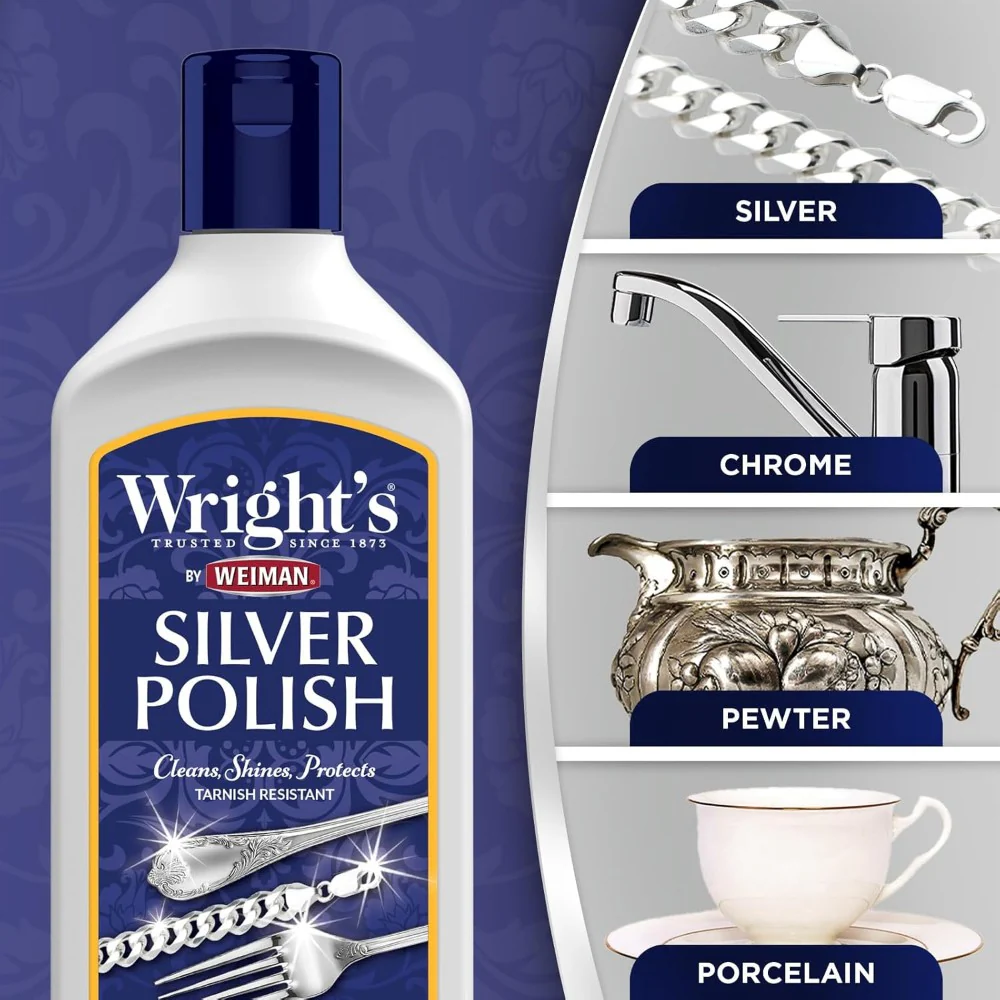 Wright's Anti Tarnish Silver Polish 7oz (207ml) Use on Silver, Jewelry, Antique Silver, Gold, Brass, Copper and Aluminum - Image 2