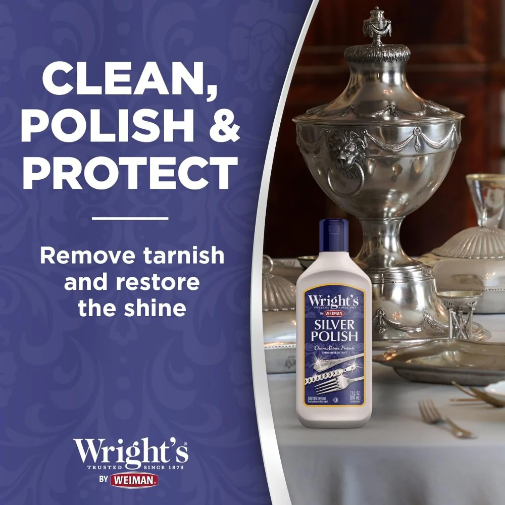 Wright's Anti Tarnish Silver Polish 7oz (207ml) Use on Silver, Jewelry, Antique Silver, Gold, Brass, Copper and Aluminum - Image 3